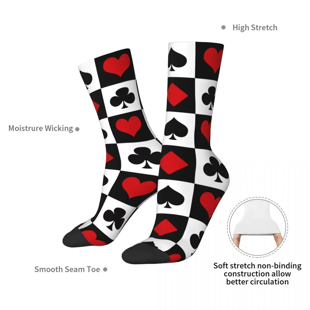 Playing Card Socks Harajuku Sweat Absorbing Stockings All Season Long Socks Accessories for Unisex Gifts