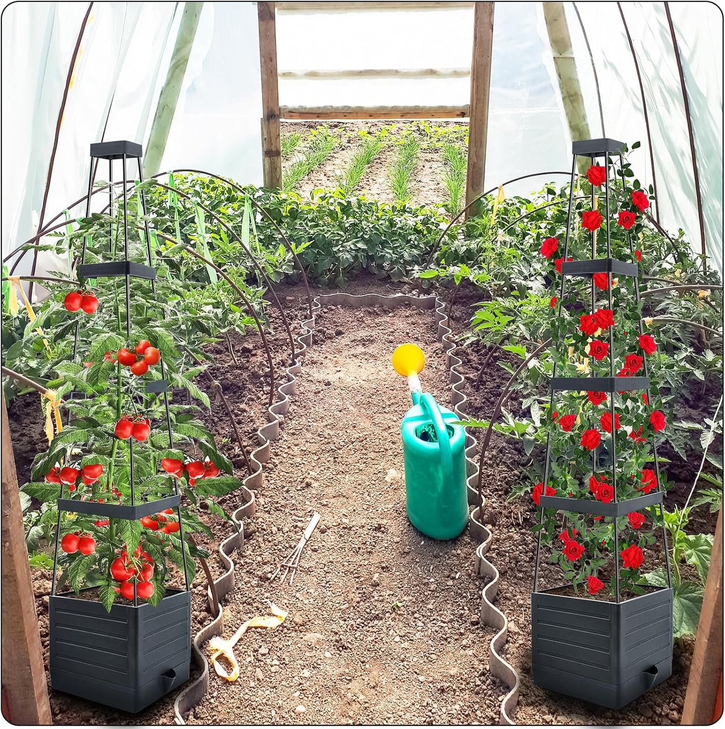 Tomato Planter with Trellis, 57" Raised Garden Bed Planters Box for Climbing Vegetables Plant, Self Watering Tomato Support Cages for Garden Pots, Use for Patios Greenhouse Indoor Outdoor(1Pc)