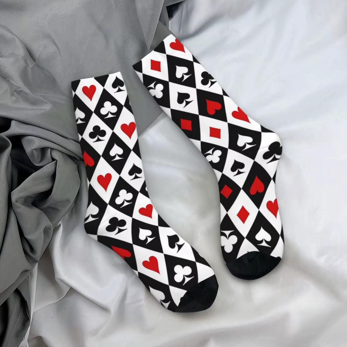 Happy Retro Playing Cards Suit Symbols Crazy Men'S Socks Unisex Harajuku Seamless Printed Funny Crew Sock Boys Gift