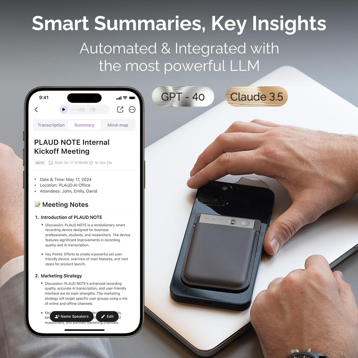 AI Voice Recorder, Note Voice Recorder W/Case, App Control, Transcribe & Summarize Empowered by Chatgpt, Support 59 Languages, 64GB Memory, Audio Recorder for Lectures, Meetings, Calls, Black