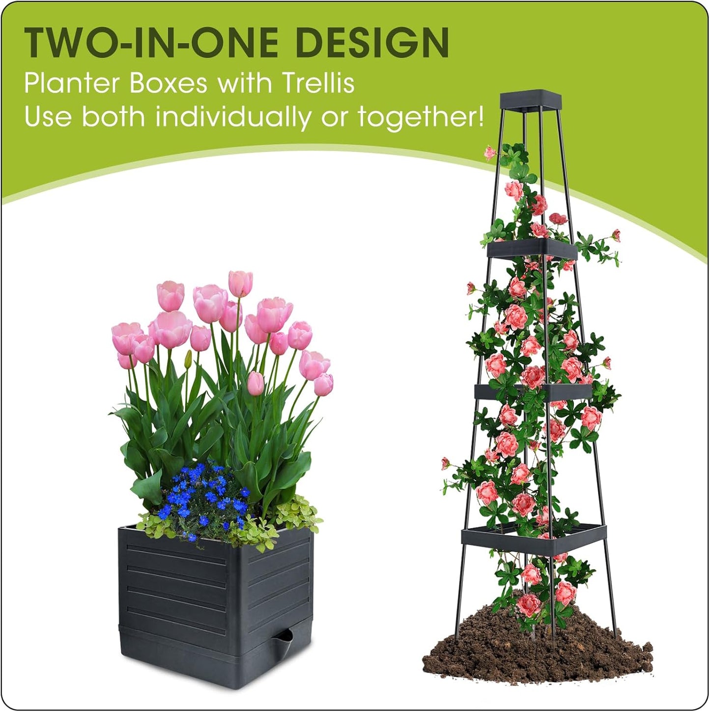 Tomato Planter with Trellis, 57" Raised Garden Bed Planters Box for Climbing Vegetables Plant, Self Watering Tomato Support Cages for Garden Pots, Use for Patios Greenhouse Indoor Outdoor(1Pc)