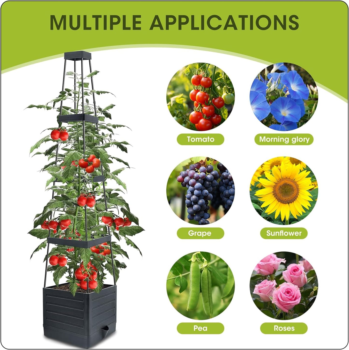 Tomato Planter with Trellis, 57" Raised Garden Bed Planters Box for Climbing Vegetables Plant, Self Watering Tomato Support Cages for Garden Pots, Use for Patios Greenhouse Indoor Outdoor(1Pc)