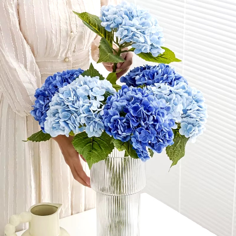 Blue Artificial Hydrangea Flowers Real Touch Artificial Hydrangea Branches Decoration Wedding Bouquet Flower Arrangement