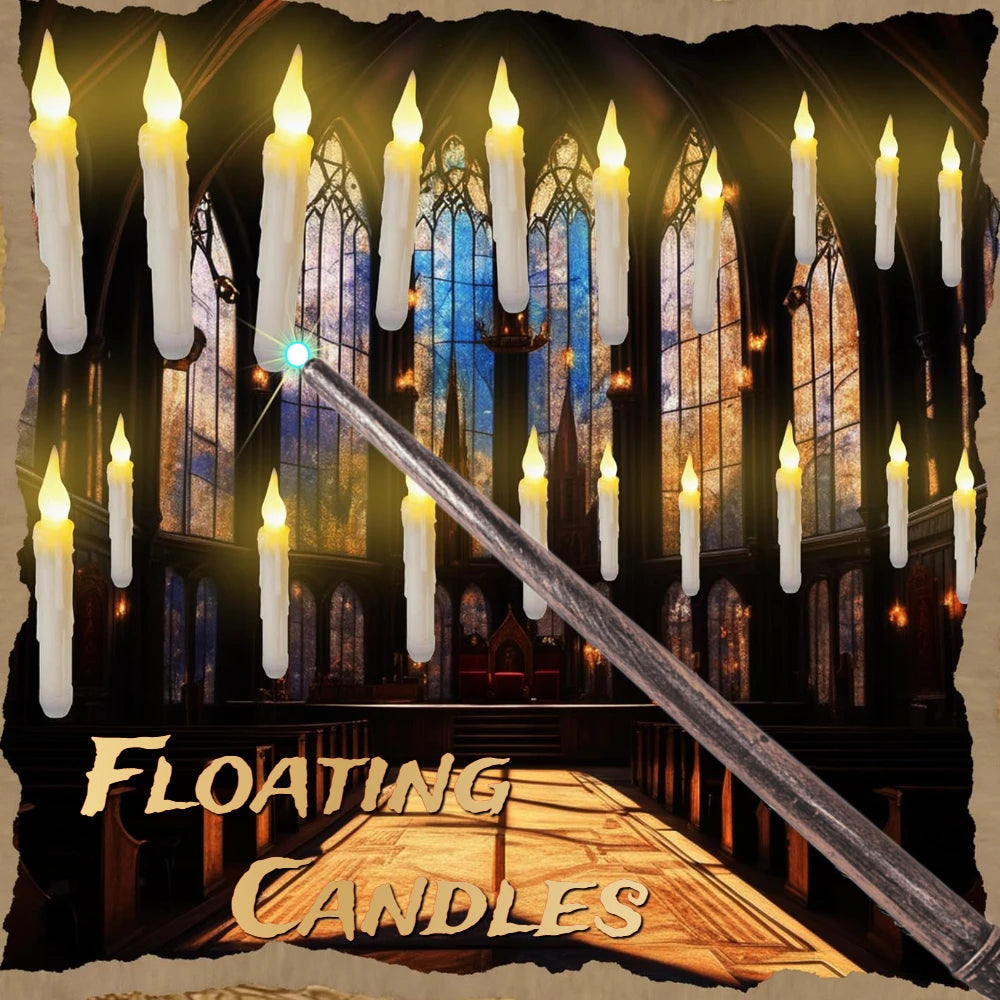 12/48Pcs Floating Candles with Magic Wand Flickering Warm Light LED Flameless Candle Taper Candles for Christmas Halloween Party