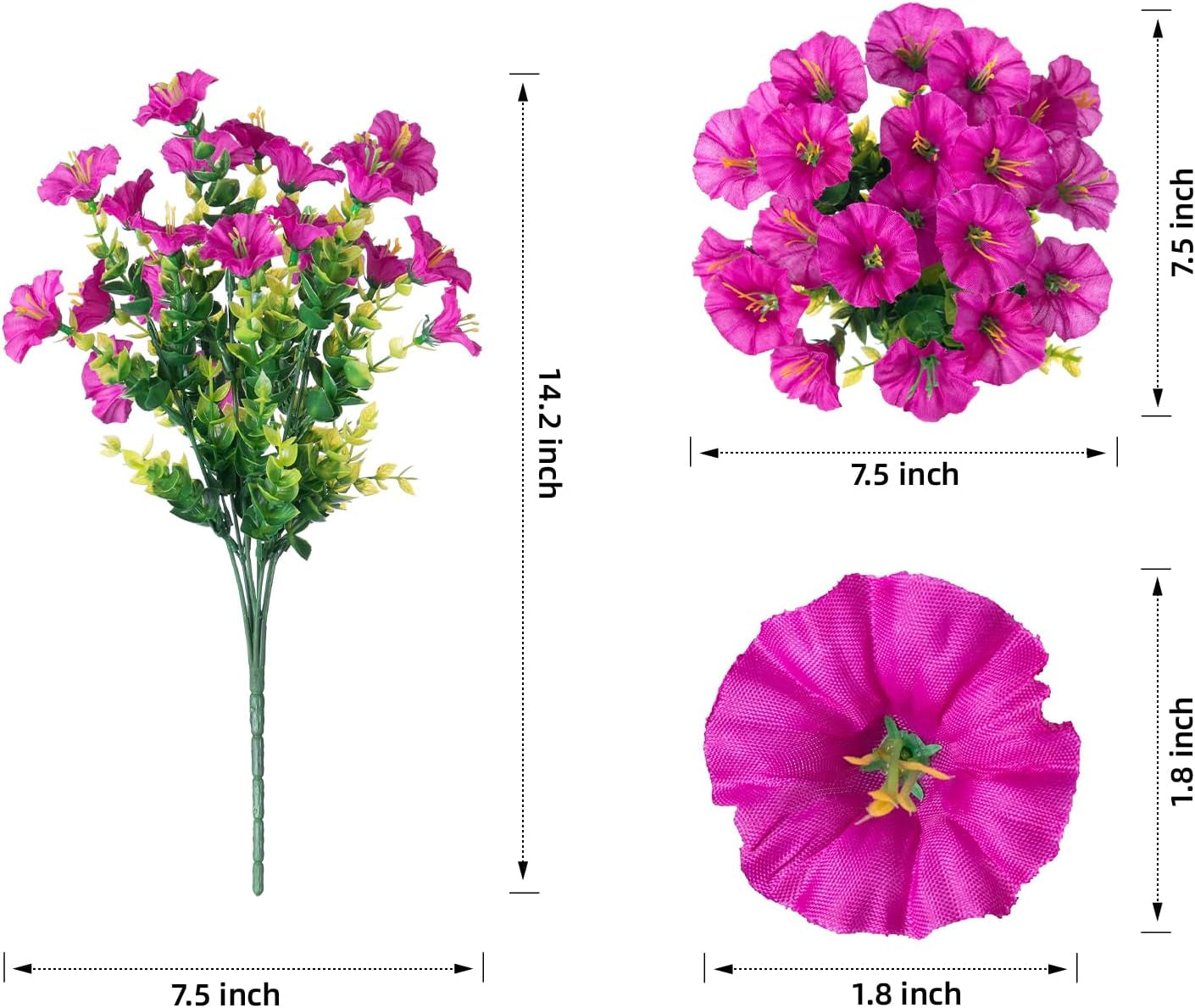 Artificial Fake Outdoor Plants Flowers for Spring Summer Decoration, 12 Bundles Faux Silk UV Sun Resistant Realistic Morning Glory Fuchsia for Home outside Planter Pot Porch Garden Patio