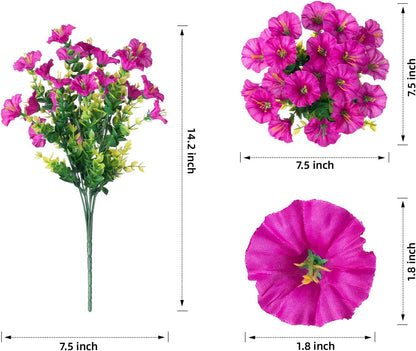 Artificial Fake Outdoor Plants Flowers for Spring Summer Decoration, 12 Bundles Faux Silk UV Sun Resistant Realistic Morning Glory Fuchsia for Home outside Planter Pot Porch Garden Patio