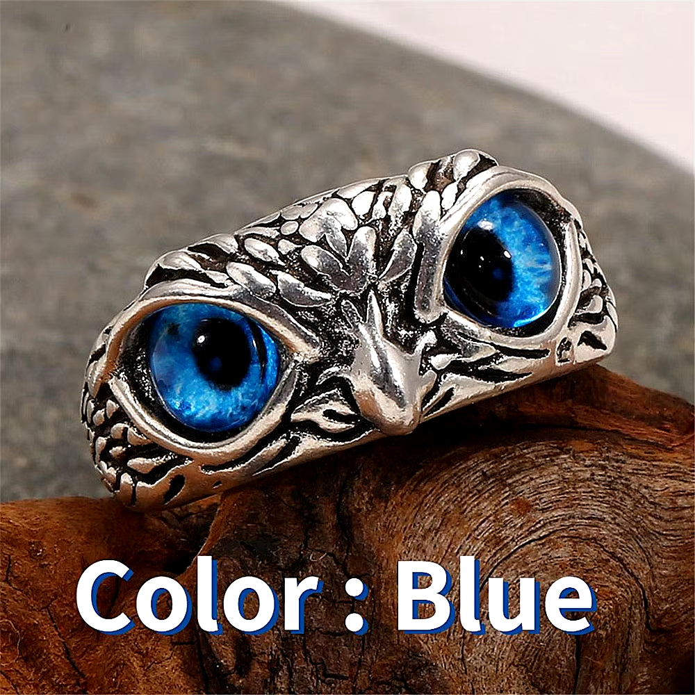 Fashion Charm Vintage Owl Ring for Men Women Cute Animals Owl Youth Gothic Rings Adjustable Colorful Cat Eye Rings Jewelry Gifts