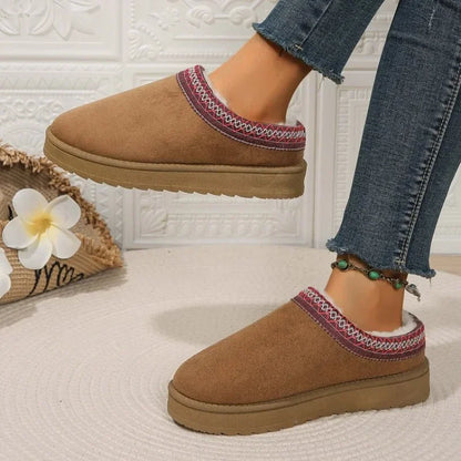 Women Warm Suede Snow Boots Autumn Winter Woman Slip on Platform Boats Close Toe Hair Half Slipper Female Cotton Shoes