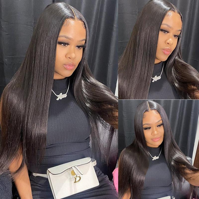 QUEEN STORY 6X5 Glueless Wig Brazilian Human Hair 13X4 Straight Lace Front Wig Human Hair 200% Density HD Transparent Full Lace Frontal Wg