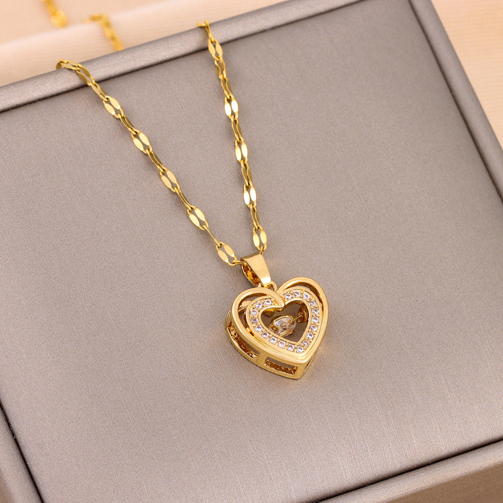 Valentines Day Gift Double-Layer Smart Love Pendant Titanium Steel Necklace Fashion Jewelry Woman