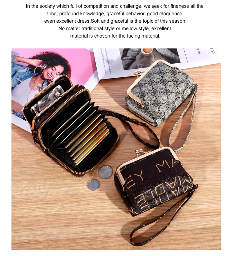 New Wallet Women'S Wrist Strap Short Old Flower Zero Wallet Large Capacity Coin Clip Bag Letter Multi Card Card Bag Money Clip