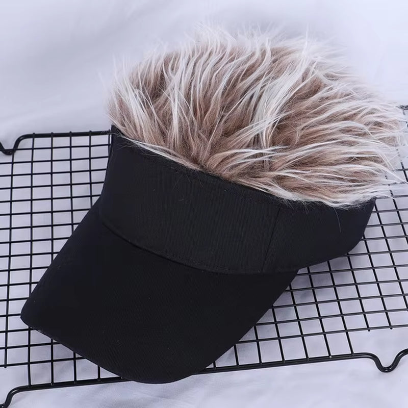 Golf Baseball Cap with Fake Flair Hair Cap Sun Visor Fun Toupee Hats Mens Womens Spiked Hairs Wig Hat