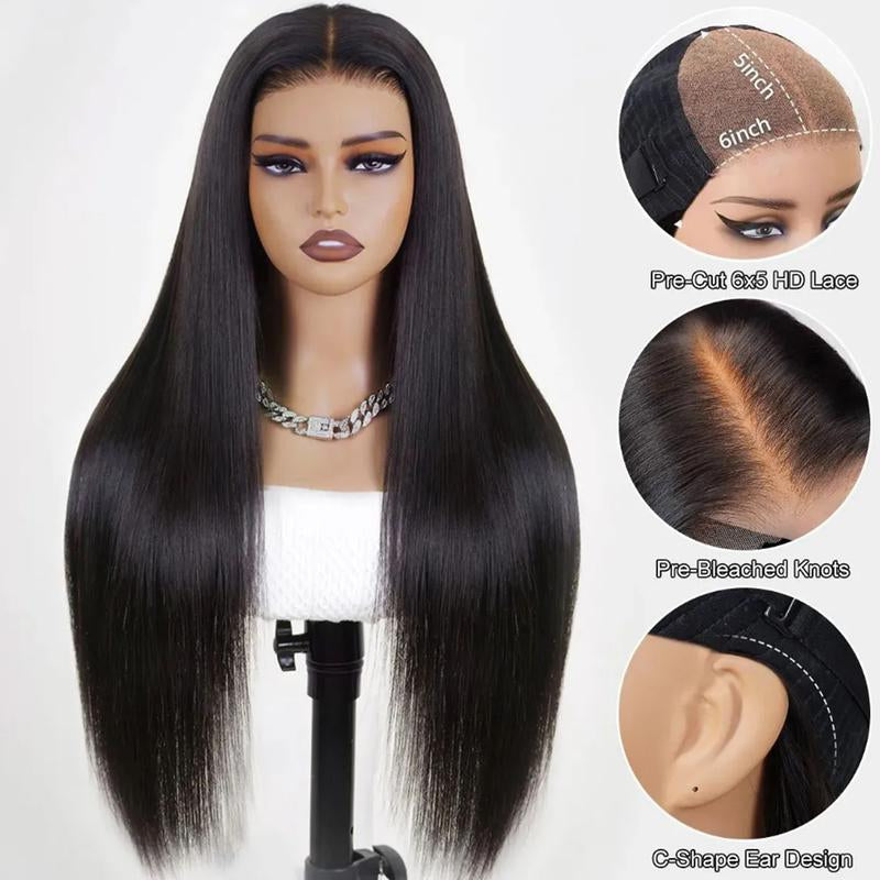 QUEEN STORY 6X5 Glueless Wig Brazilian Human Hair 13X4 Straight Lace Front Wig Human Hair 200% Density HD Transparent Full Lace Frontal Wg