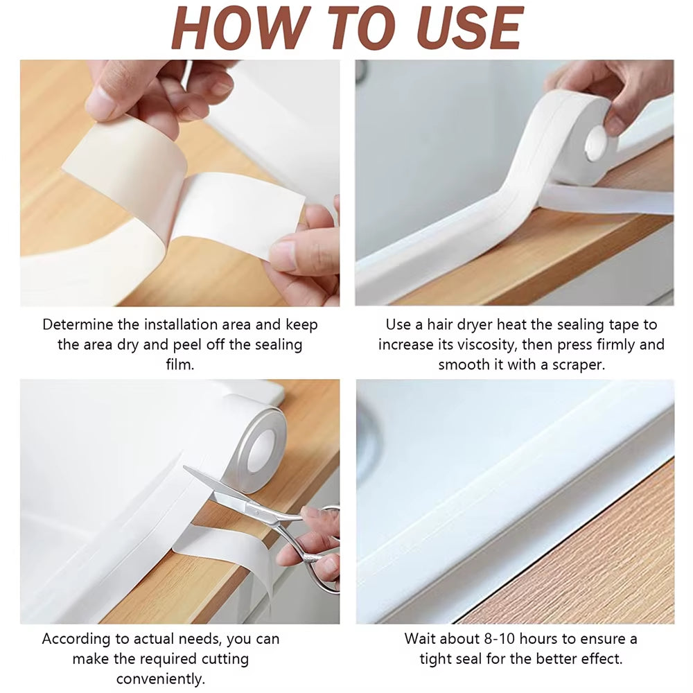 Bathroom Sealing Tape Self-Adhesive Oil-Proof Kitchen Sink Caulk Seal Strip PVC Waterproof Shower Wall Sticker for Toilet Corner