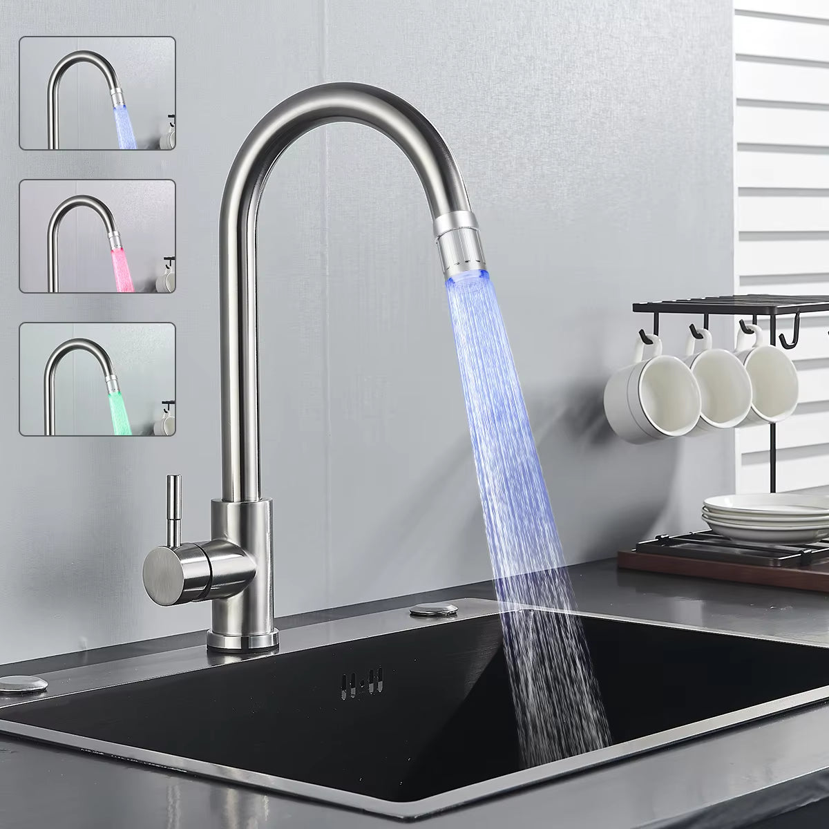 Hot LED Temperature Sensitive Faucet Water Saving Kitchen Bathroom Sensor 7 Color Change Faucet Aerator Tap Nozzle Shower