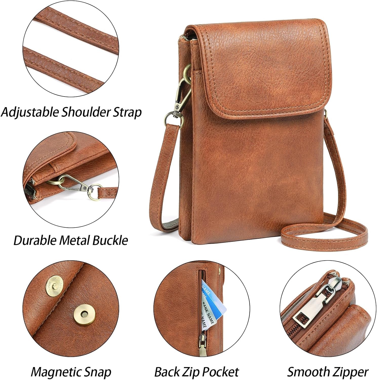 Small Crossbody Bags for Women Leather Cell Phone Purse Bag Wallet with RFID Blocking Credit Card Slots Zipper Pocket