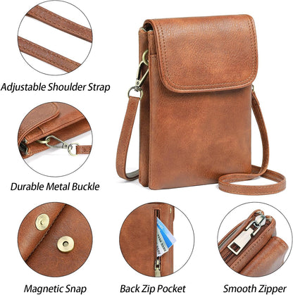 Small Crossbody Bags for Women Leather Cell Phone Purse Bag Wallet with RFID Blocking Credit Card Slots Zipper Pocket