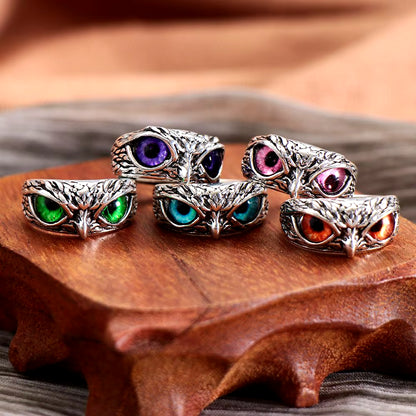 Fashion Charm Vintage Owl Ring for Men Women Cute Animals Owl Youth Gothic Rings Adjustable Colorful Cat Eye Rings Jewelry Gifts
