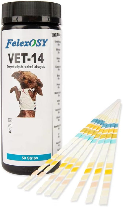 14 Parameter Pet Iurine-Test Strips for Dogs & Cats- 50 Count