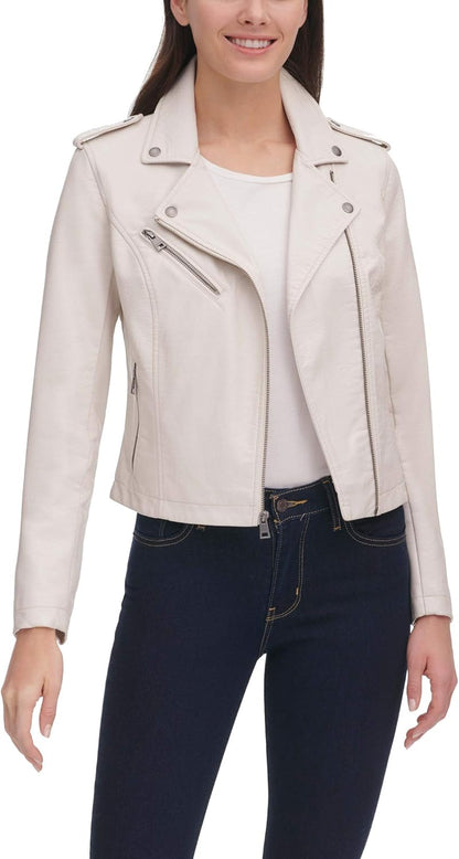 Women'S the Classic Faux Leather Moto Jacket (Regular & plus Size)