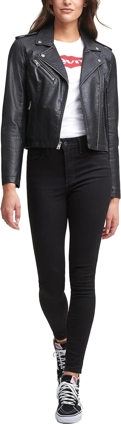 Women'S the Classic Faux Leather Moto Jacket (Regular & plus Size)