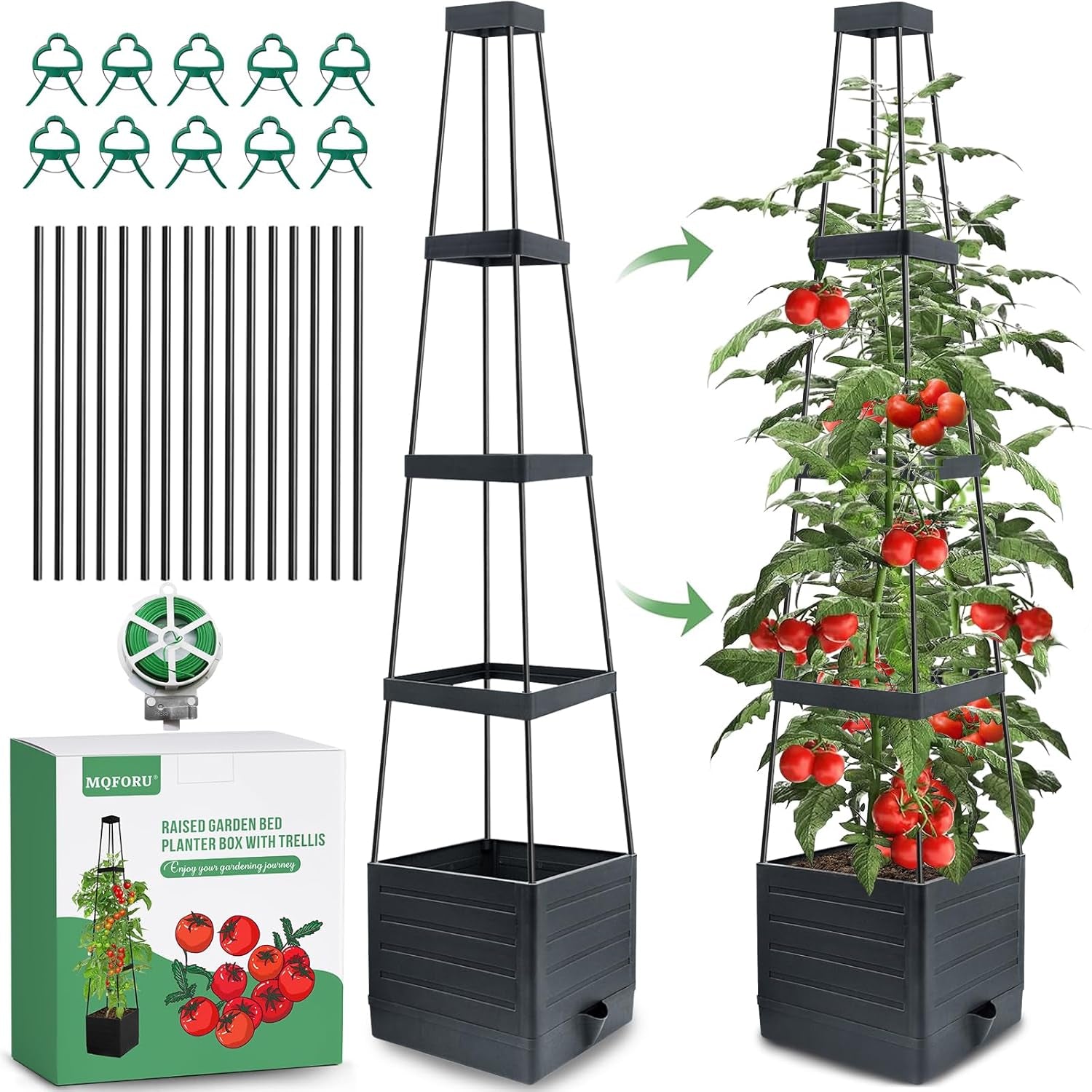 Tomato Planter with Trellis, 57" Raised Garden Bed Planters Box for Climbing Vegetables Plant, Self Watering Tomato Support Cages for Garden Pots, Use for Patios Greenhouse Indoor Outdoor（1Pc）