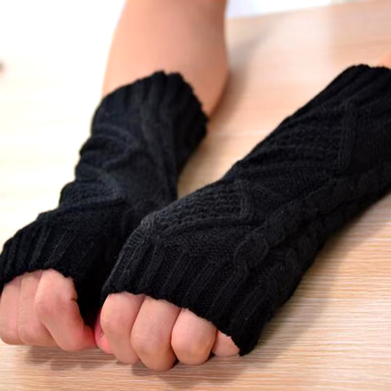 Knitted Long Hand Gloves Women'S Warm Embroidered Winter Gloves Fingerless Gloves for Women Girl Guantes Invierno Mujer Luvas