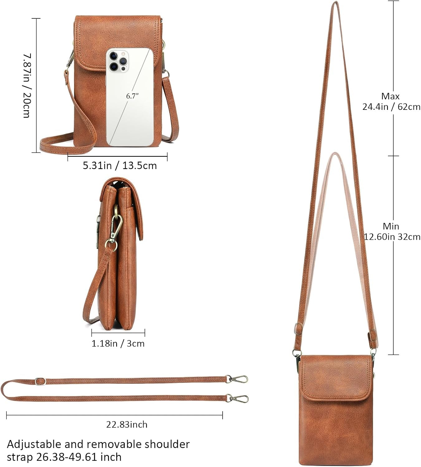 Small Crossbody Bags for Women Leather Cell Phone Purse Bag Wallet with RFID Blocking Credit Card Slots Zipper Pocket