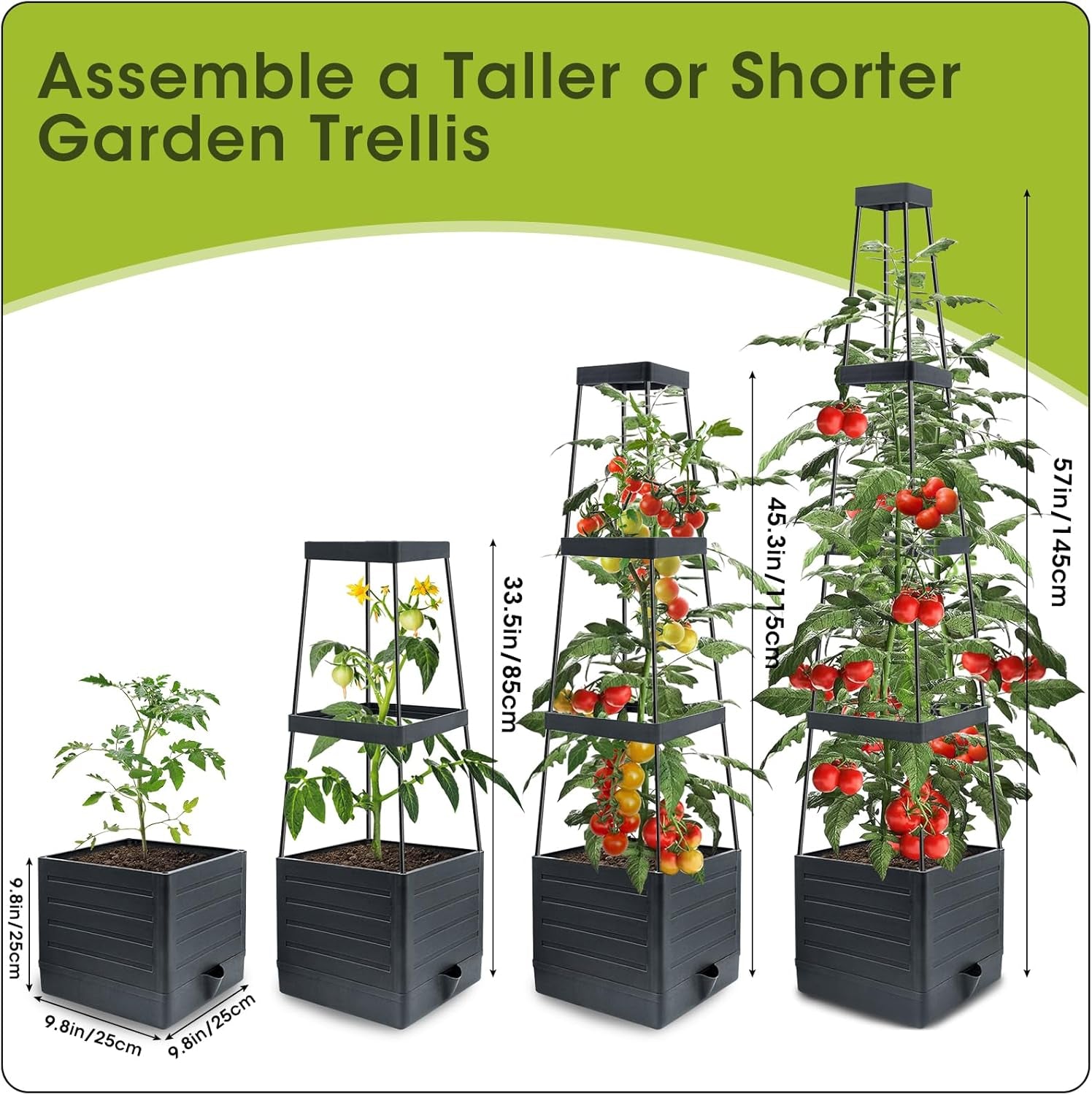 Tomato Planter with Trellis, 57" Raised Garden Bed Planters Box for Climbing Vegetables Plant, Self Watering Tomato Support Cages for Garden Pots, Use for Patios Greenhouse Indoor Outdoor（1Pc）