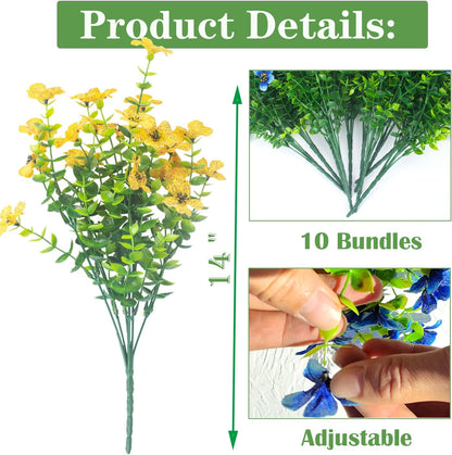 10 Bundles Artificial Flowers Outdoor UV Resistant Fake Flowers No Fade Faux Plants Garden Porch Window Box Decorating (Yellow)