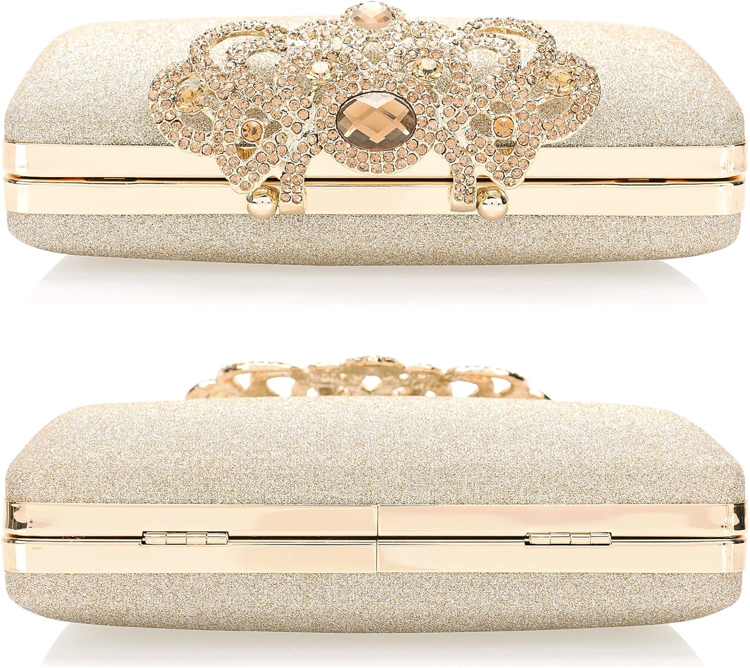 Dexmay Rhinestone Clutch Bag with Crystal Crown Clasp Women Evening Handbag Formal Party Purse