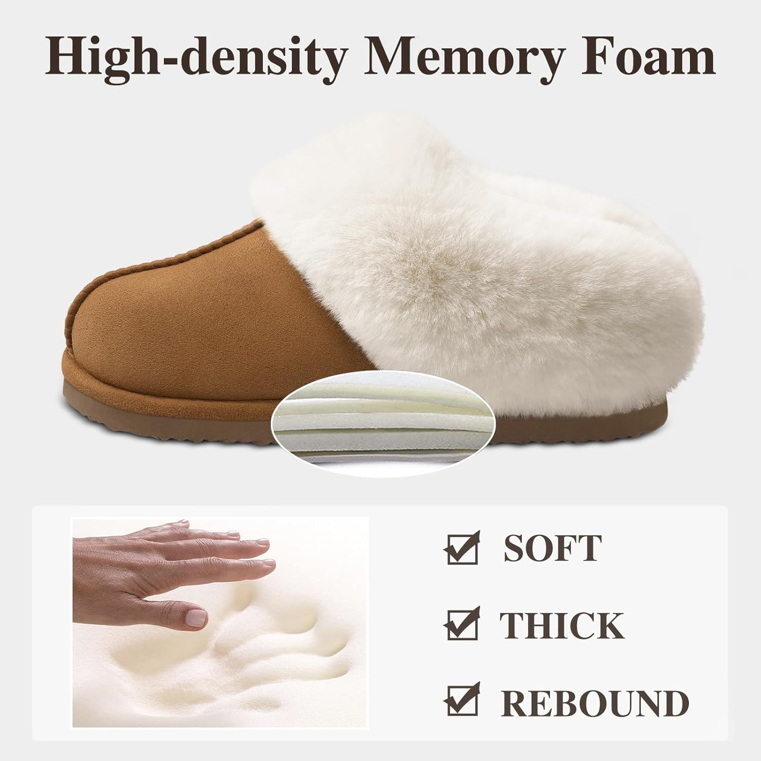 Fuzzy House Slippers for Women Fluffy Memory Foam Suede Slippers with Faux Fur Collar Indoor Outdoor