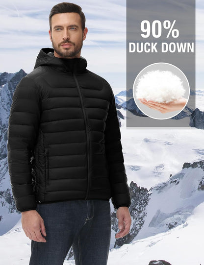 Men'S down Puffer Jackets Packable Lightweight Winter Coat Hooded Warm Insulated Puffy Jacket