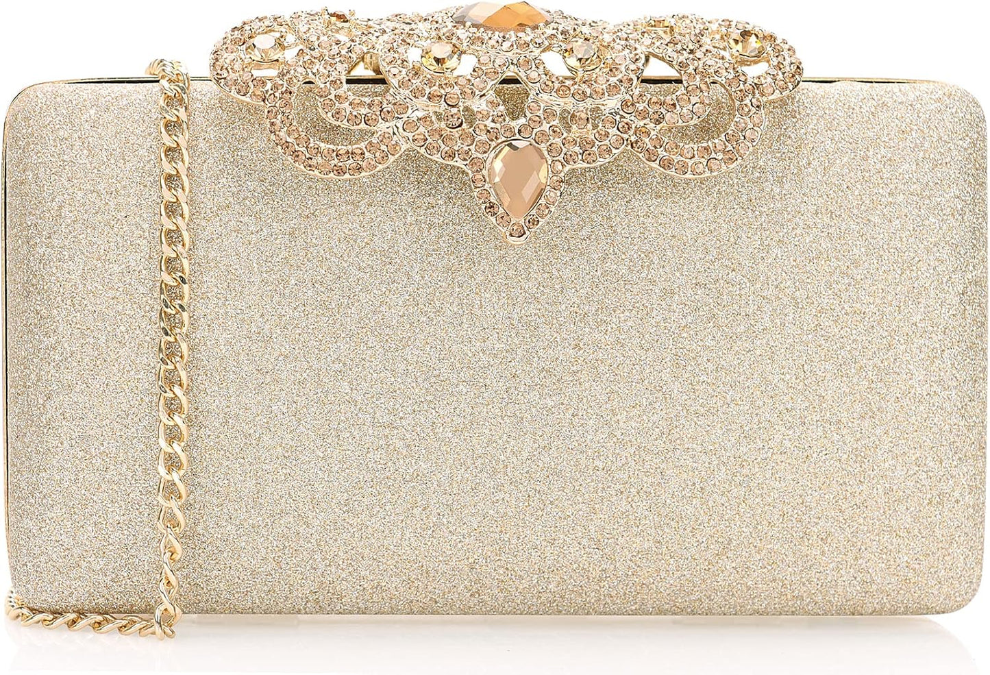 Dexmay Rhinestone Clutch Bag with Crystal Crown Clasp Women Evening Handbag Formal Party Purse