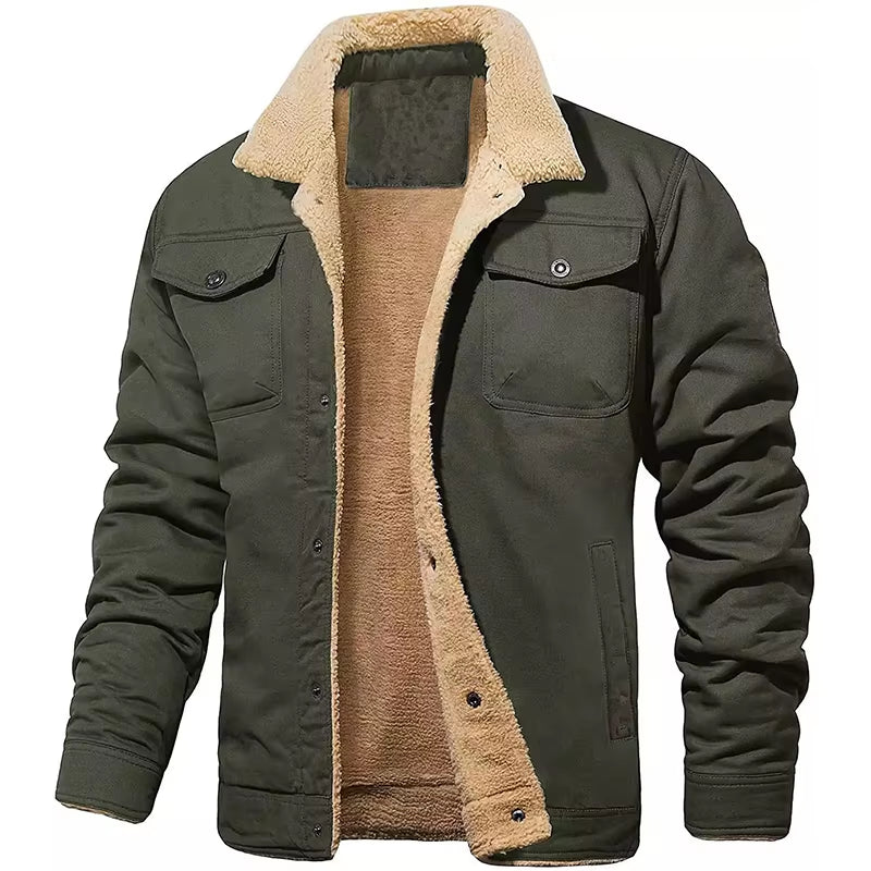 2025 New Men'S Winter Casual Fleece Jacket Solid Color Warm Non-Elastic Lapel Button Jacket Suitable for Daily Commuting Outdoor