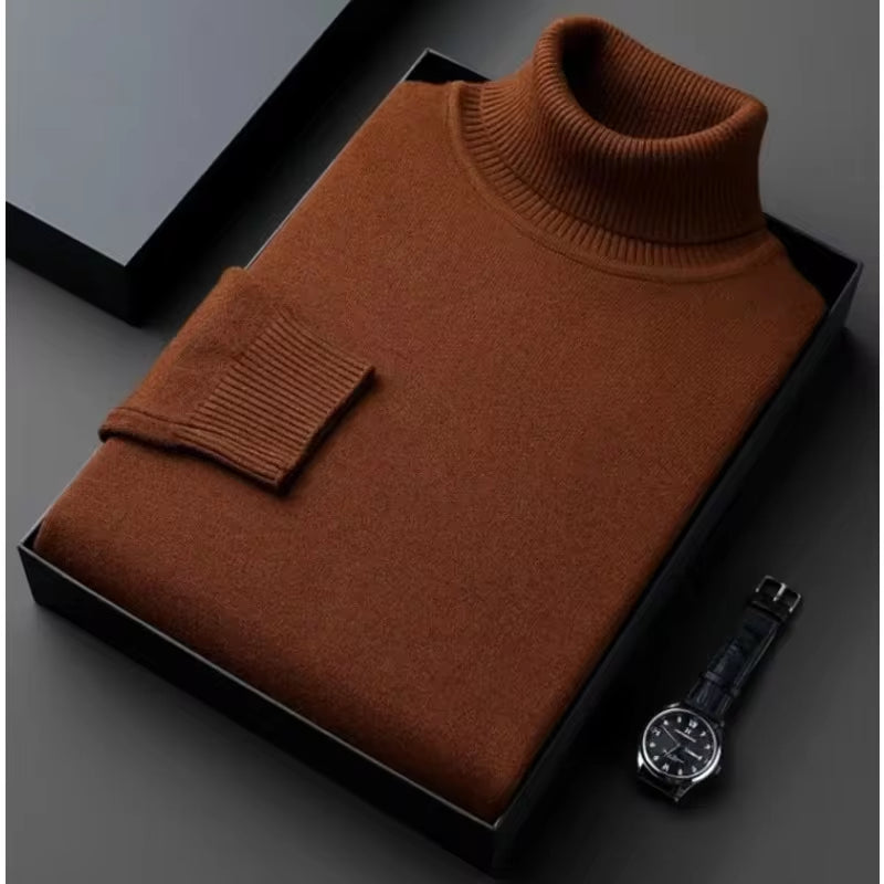 Sweatwear Mens Anti-Pilling High Quality Knitted Turtleneck Sweater Slim Fit Long Sleeve Pullover Solid Color Trend Men Clothing