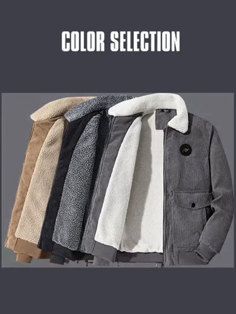 Men'S New Cotton-Padded Clothing Trend Fashion Corduroy Thickened Business Leisure Warm and Cold Solid Color Line Coat