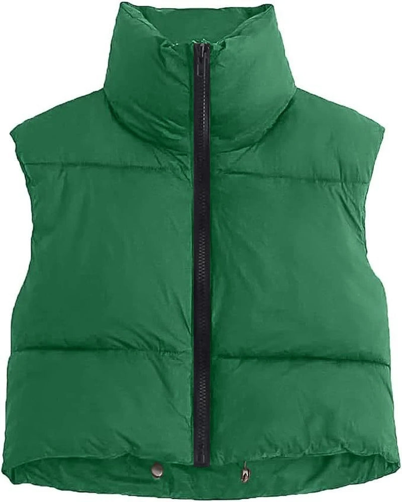 Autumn and Winter Women'S Short Cotton down Vest Short Stand-Up Collar Warm Sleeveless Quilted Vest Outdoor Travel Jacket Tops