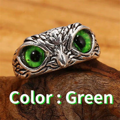 Fashion Charm Vintage Owl Ring for Men Women Cute Animals Owl Youth Gothic Rings Adjustable Colorful Cat Eye Rings Jewelry Gifts