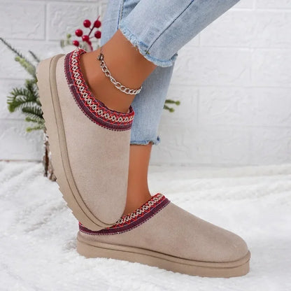 Women Warm Suede Snow Boots Autumn Winter Woman Slip on Platform Boats Close Toe Hair Half Slipper Female Cotton Shoes