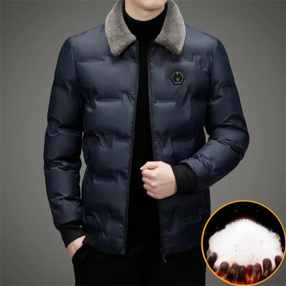 2024 HOT SALE Men'S Thickened Cotton Jacket Velvet Collar Short Cotton Jacket with Windproof and Warm Design Parkas Coats