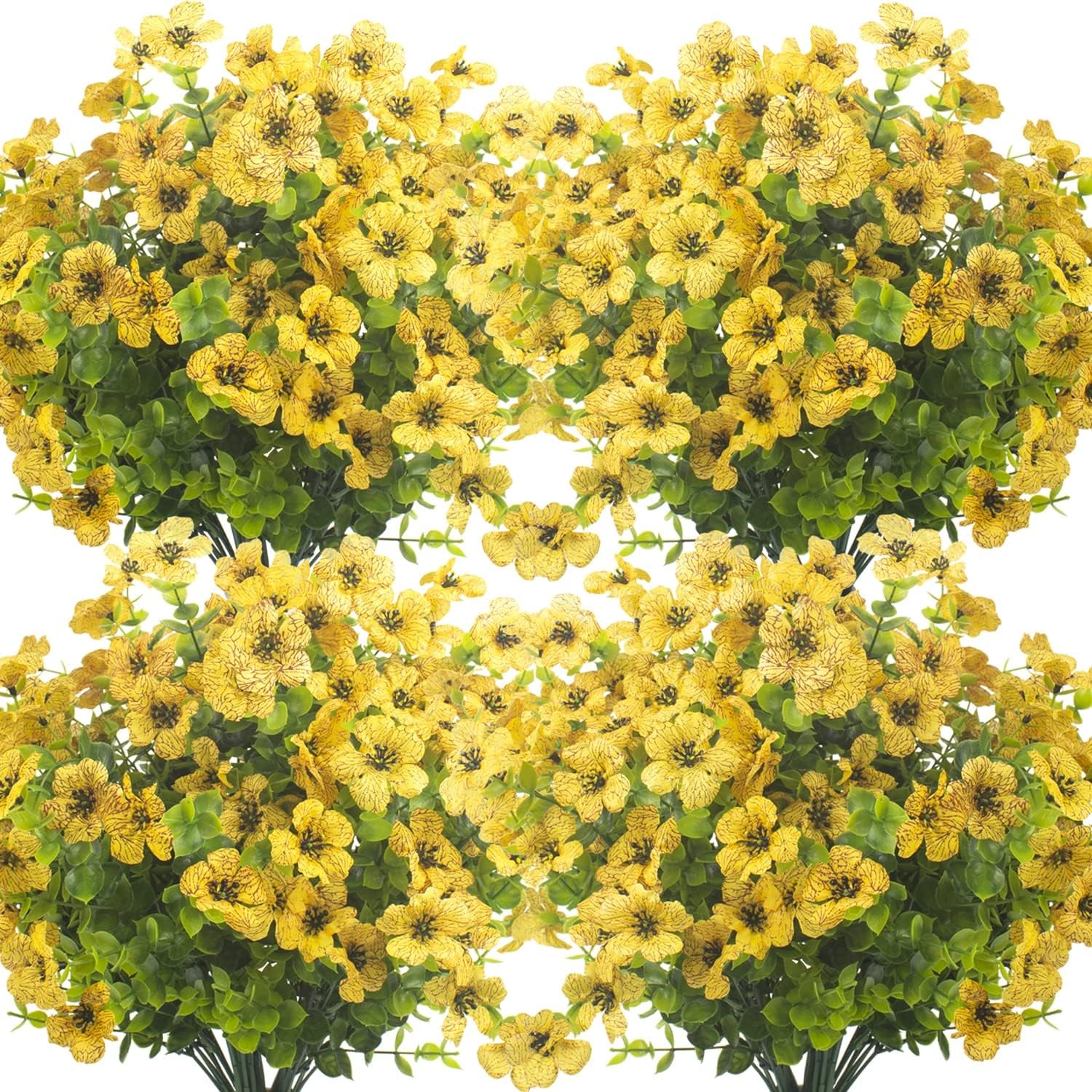 10 Bundles Artificial Flowers Outdoor UV Resistant Fake Flowers No Fade Faux Plants Garden Porch Window Box Decorating (Yellow)