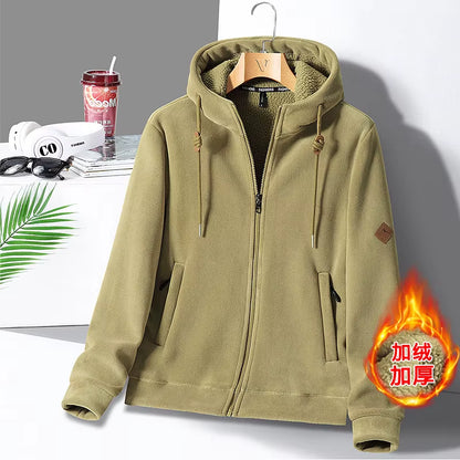 Winter Warm Cashmere Jacket Men'S High-End Fleece-Lined Thickened Hoodie Coat Casual Women'S Outdoor Camping Cold-Proof Jacket