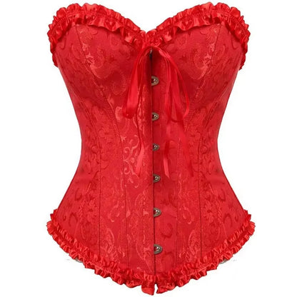 White Corset Top plus Size Women Bustier Overbust Sexy Lace up Floral Lingerie Vintage Victorian Fashion Black Red Dropshipping