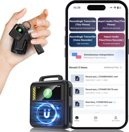 128GB (9360Hours) 3072Kbps Magnetic AI Voice Recorder APP Control,Transcribe,Simultaneous Interpretation Recording Device with Speaker,Dsp Noise Reduction Audio Recorder with Password, Black