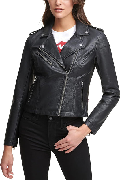 Women'S the Classic Faux Leather Moto Jacket (Regular & plus Size)