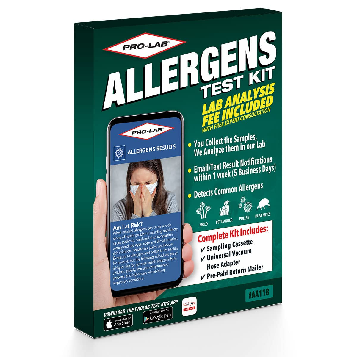 DIY Allergen Test Kit - Test for Mold, Pet Dander, Pollen & Dust Mites. AIHA Accredited Lab Analysis! Lab Fees, Expert Consultation and Return Shipping Included