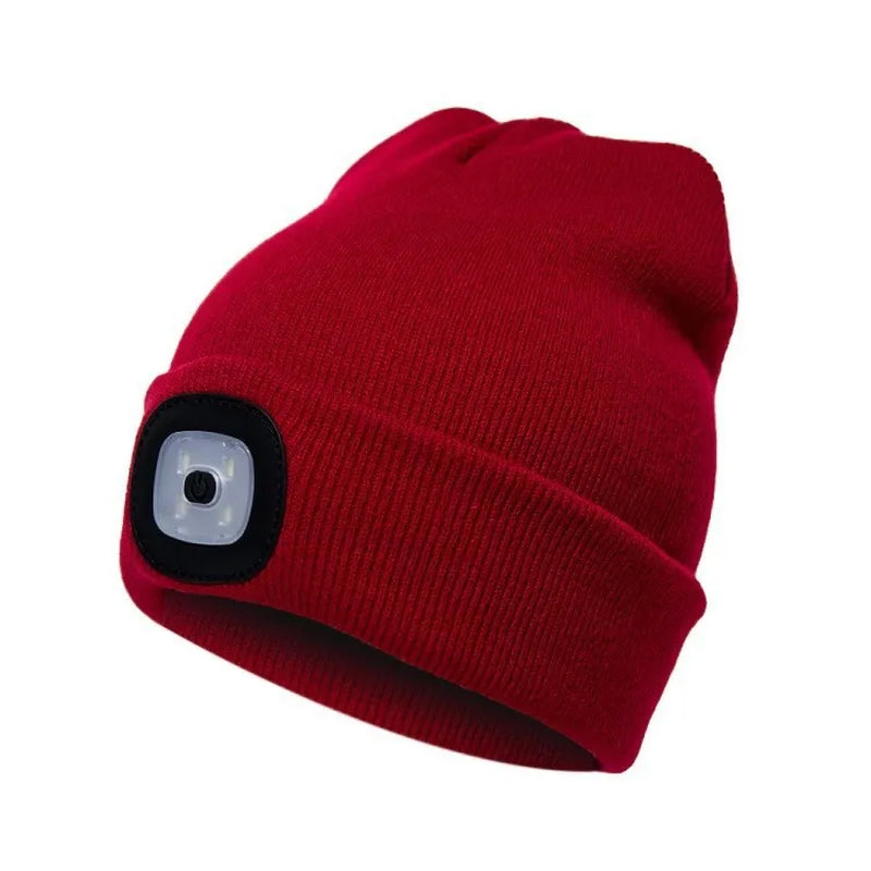 Led Light Knitted Hat Warm Elastic Beanie Autumn Winter Outdoor Sports Night Hiking Fishing Camping Glow Bonnet Unisex Headlight