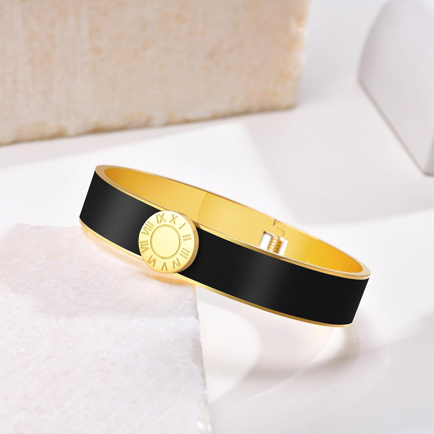 Gold Bracelets for Women - 14K Gold Plated Love Bangle Roman Numerals Friendship Bracelet Trendy Jewelry,Gold Bangles Mothers Valentines Day Birthday Gifts for Her Friend Sister Mom from Son Daughter