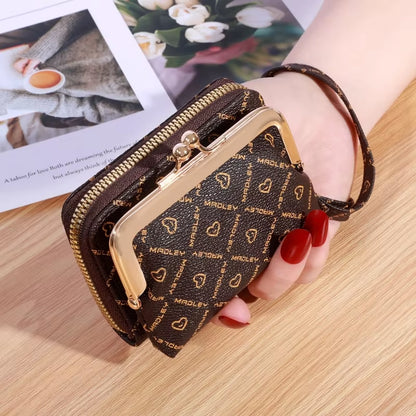 New Wallet Women'S Wrist Strap Short Old Flower Zero Wallet Large Capacity Coin Clip Bag Letter Multi Card Card Bag Money Clip